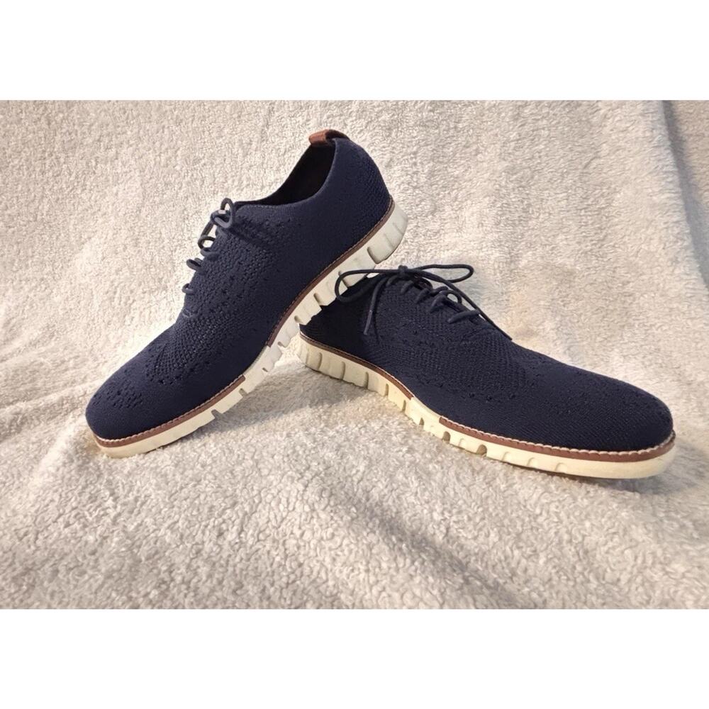 Cole Haan Zerogrand Stitchlite Oxford Navy Knit Casual Shoes Mens Wingtip Sz 11